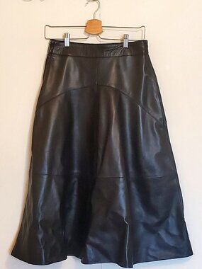 Jacket Artisan Real Lambskin Leather Midi Black Skirt